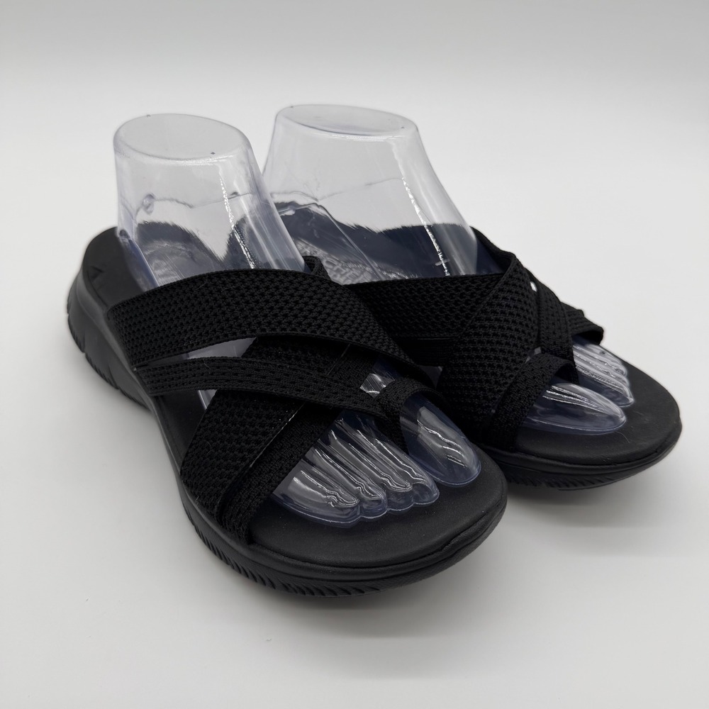 Skechers Sandals Womens 8 Black Yoga Foam Cross Strap Slides